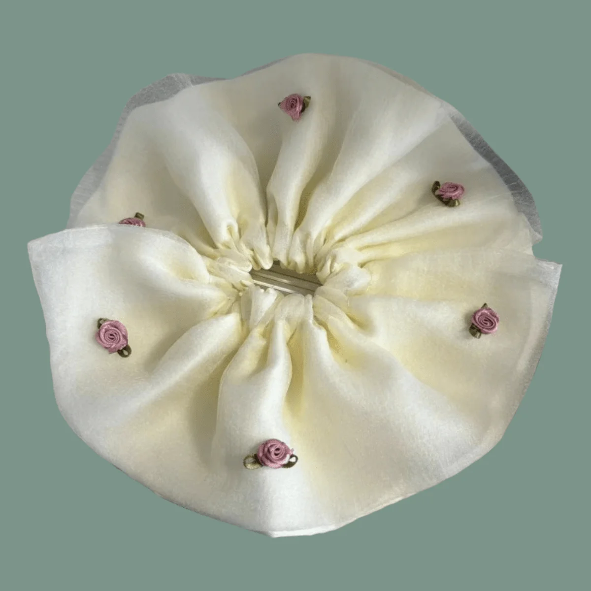 

New Floral Embroidery Scrunchie Sheer Mesh Hair Tie Sweet Style for Women Low Ponytail Back Hairstyle Accessories