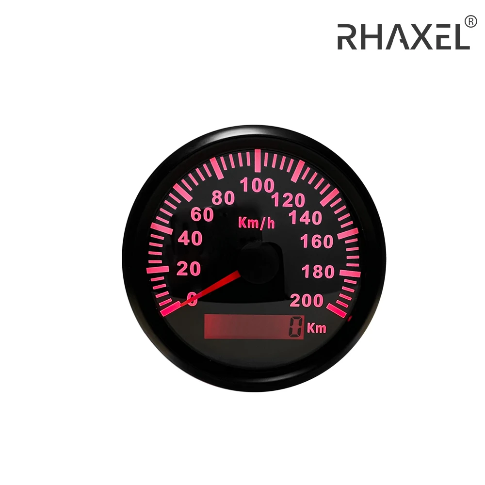 

RHAXEL Speedometer Odometer Meter 200KM/H for Car Truck Motor with Red Backlight 12V/24V Pulse Signal 85MM