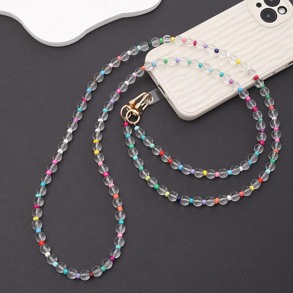 

120cm Beaded Phone Lanyard Colorful Crossbody Chain Strap with Metal Clasp Phone Accessories - K513