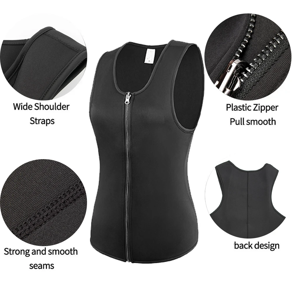 Men Waist Trainer Tummy Control Fitness Corset Zip Sauna Tank Top Neoprene Workout Shirt Vest