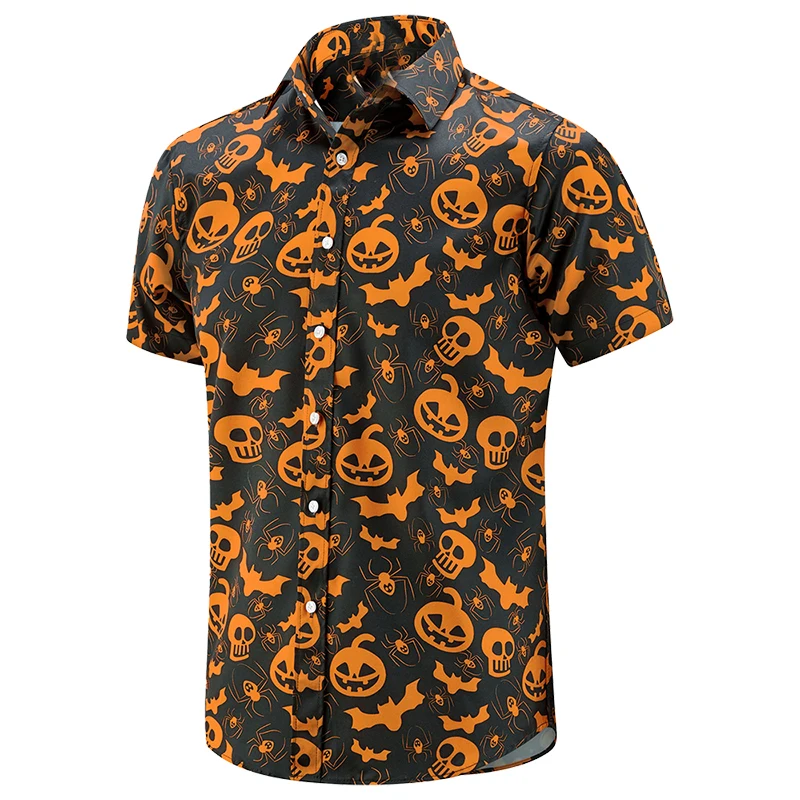 Halloween Shirt Pumpkin 3d Printed Shirts Men's Women's Hawaii Shirts Men's Vocation Blouses Lapel Shirts Cuba Camisas Teens