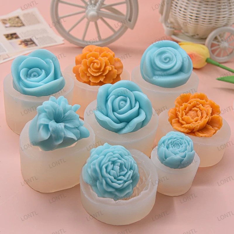 New 3D Flowers Silicone Mold DIY Rose Flower Candle Making Kit Handmade Soap Plaster Chocolate Ice Cake Decorating Baking Tools