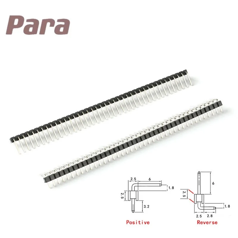 10pcs 2.54mm 40Pin 1*40P 1X40P 90 Degree Right Angle Single Row Male Pin Header Positive/Reverse PCB Board Connector Pinheader