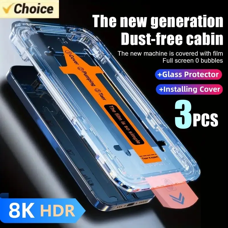 3Pcs HD Oleophobic Coating Dust Free Easy Installation Screen Protector For iPhone 14 11 13 12 15 16 Pro Max Mini XS X XR Glass