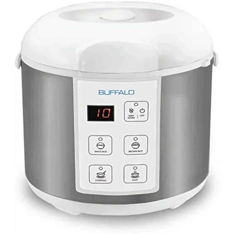 Buffalo Classic Rice Cooker with Clad Stainless Steel Inner Pot (5 cups) - Small Electric Rice Cooker for White/Brown Rice