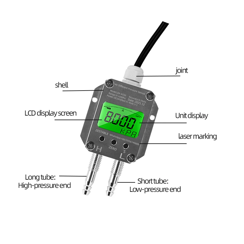 Air Gas Wind Pressure Differential Sensor Transmitter 4-20mA 0-10V 0-5V RS485 Differential Pressure Meter