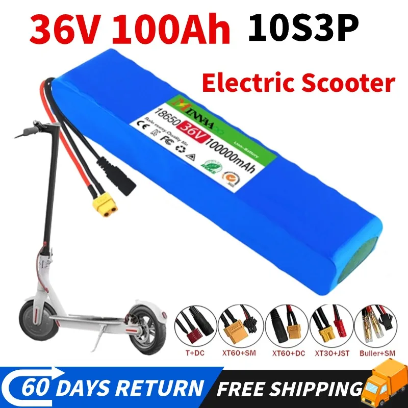 Batterie au lithium aste pour scooter électrique, 10S3P, 36V, 100Ah, 500W, puissance modifiée, vélo, véhicule avec BMS