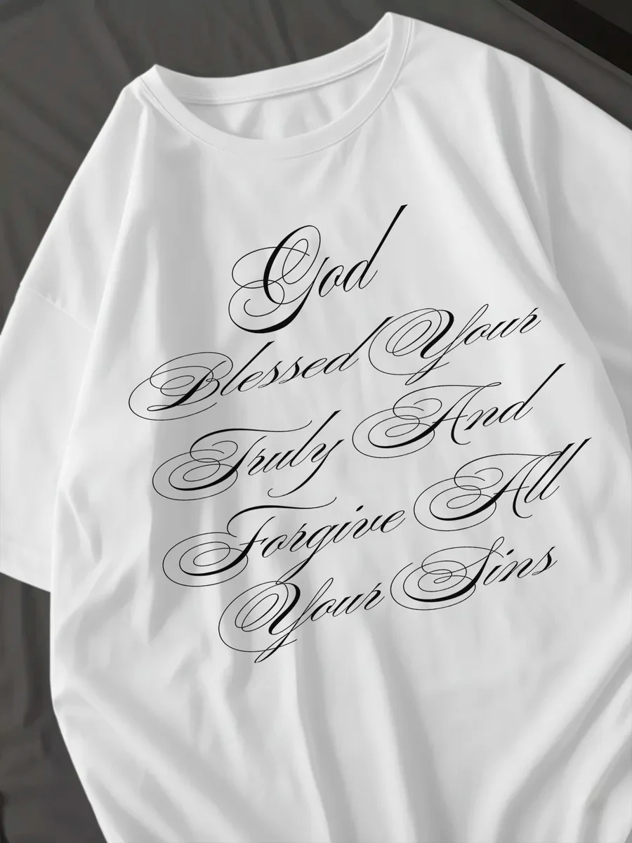 God Blessed Letter Print T-Shirt Women Christian Inspirational Quotes Graphic Tees Casual Short Sleeve Tops