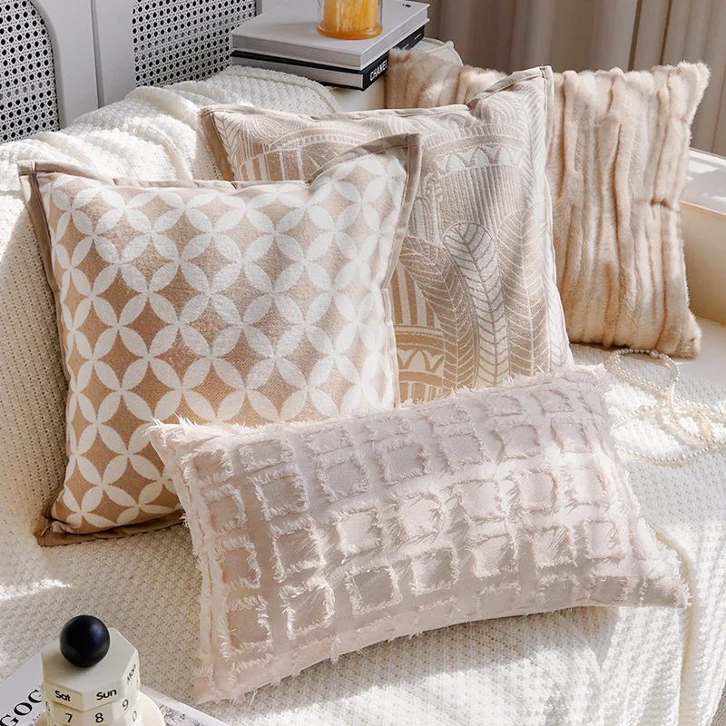 30X65/45X45CM Cream Throw Pillow Cover Nordic Light Luxury Waist Cushion Cover Decor Home Decorative Pillowcase