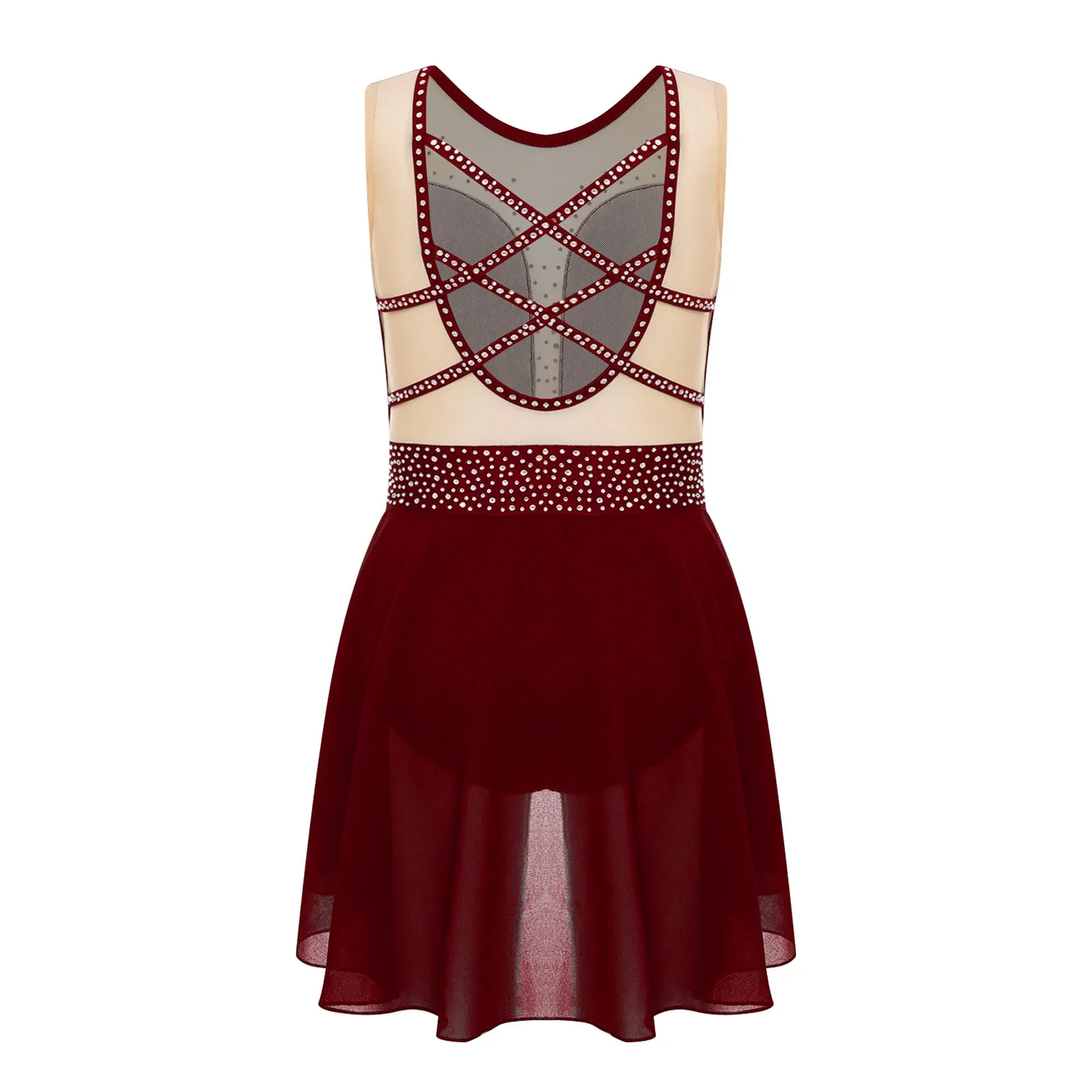 Robe de patinage artistique pour enfants filles, Costume de spectacle, strass scintillants, dos croisé, justaucorps de danse de Ballet, gymnastique lyrique