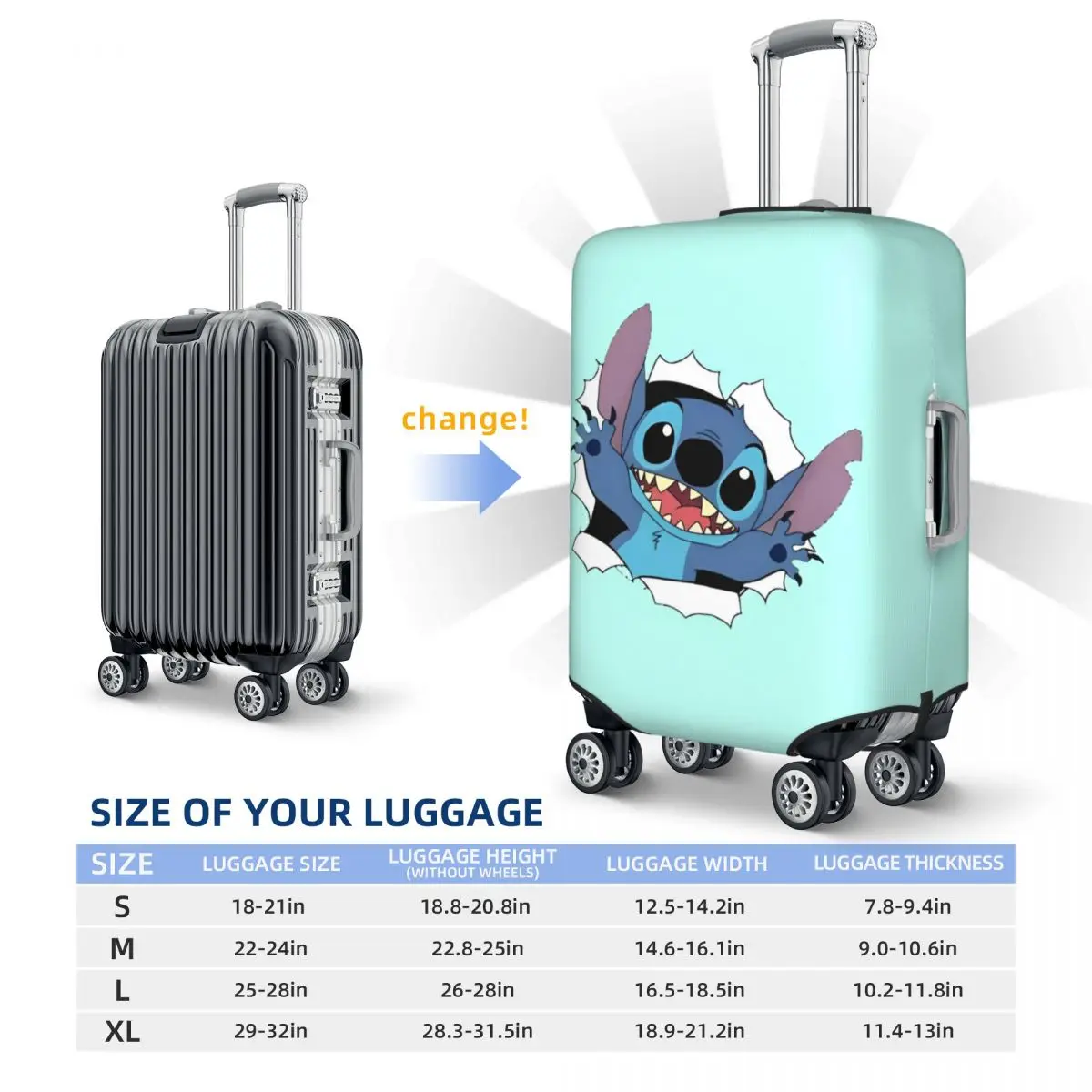 MINISO Stitch Suitcase Cover Travel Protector Flight Fun Luggage Supplies Graphic Printing