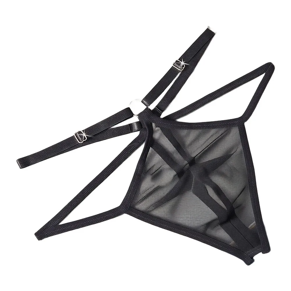 Male Underwear Hollow Out Thong Low Waist T-back Breathable Mesh Briefs Panties Erotic Open Buttock See Though Underpants