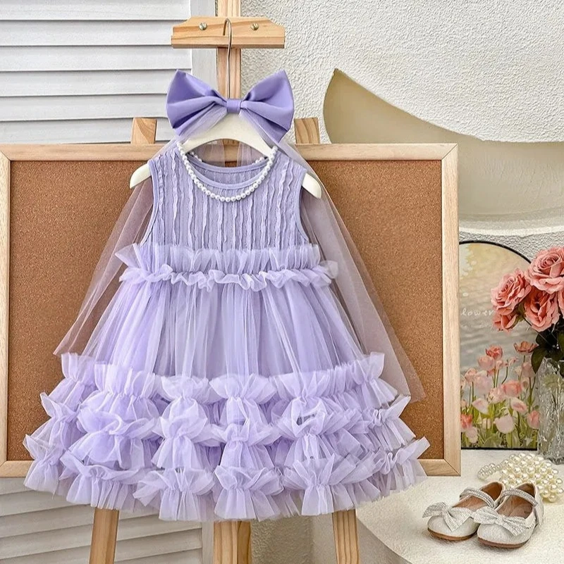 Girls Summer Dress 2025 Fashionable Baby Princess Tulle Puffy Cake Dress New Style girl dress kids clothes girls