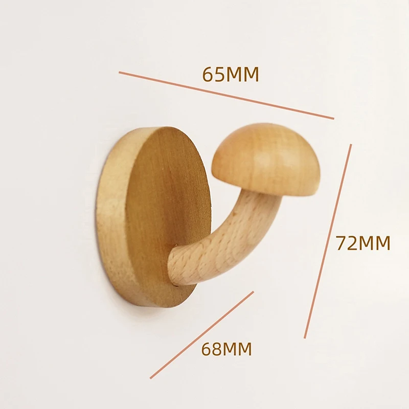 Creative Wooden Mushroom Clothes Hook Bathroom Clothes Hanger Self Adhesive Wall Hanger Organize Storage Hook