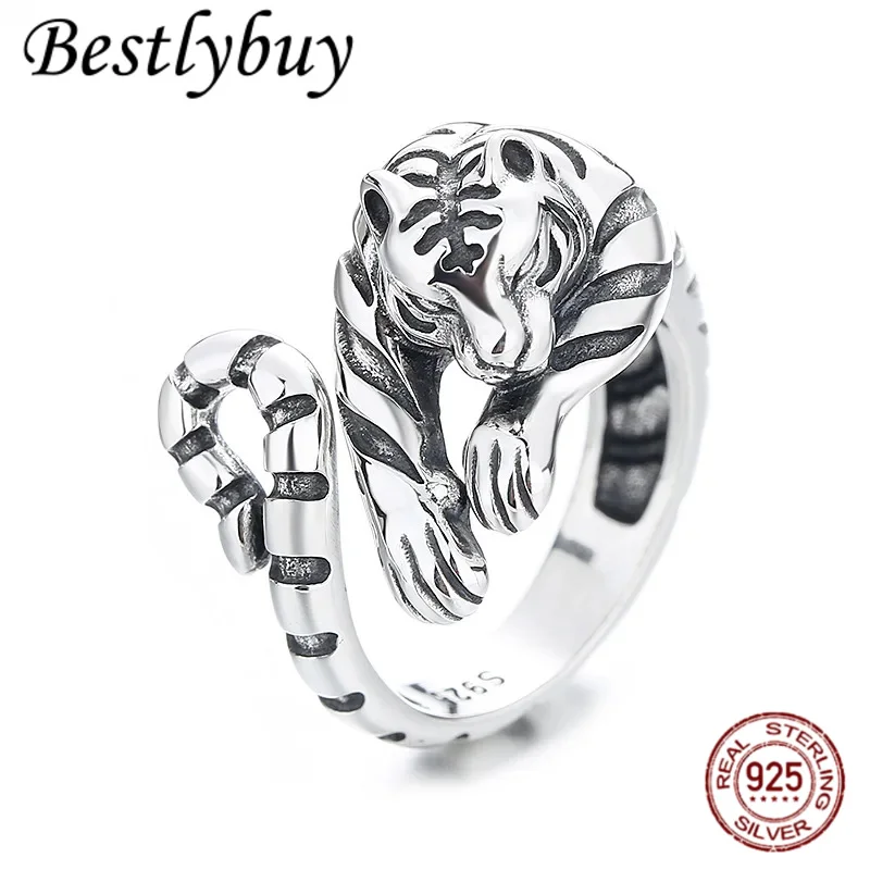 

Новое серебряное кольцо с милым тигром S925, уникальные трендовые мужские и женские кольца, подарок для пары