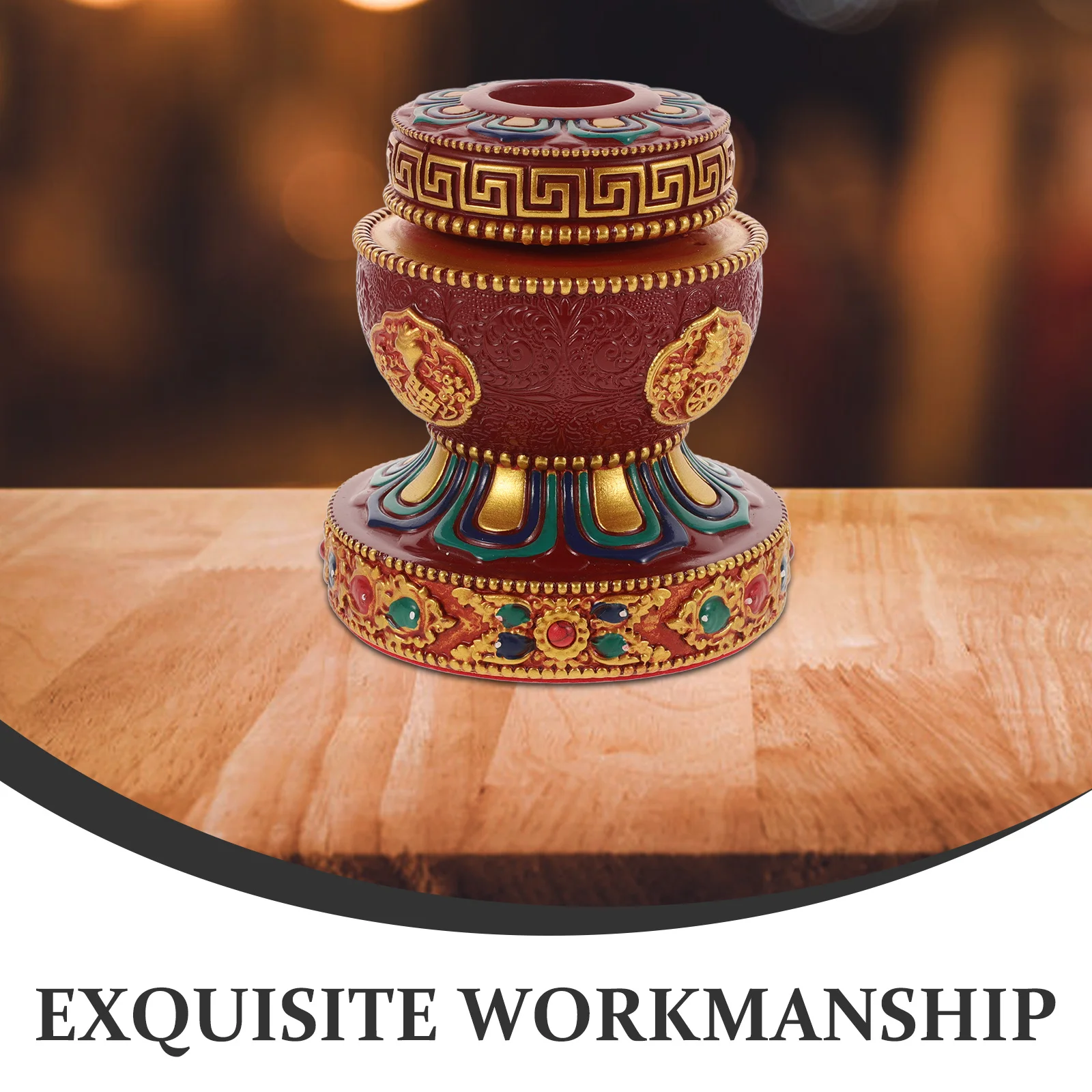 Prayer Wheel Holding Base Resin Display Stand Buddha Fixing Holder Bright Color Intricate Design Practical Storage