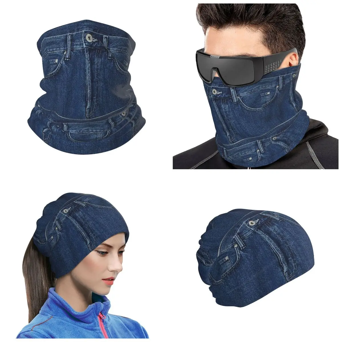 Blue Denim Classic Jeans Texture Bandana Neck Cover Printed Magic Scarf Riding Face Mask For Men Women Adult Windproof