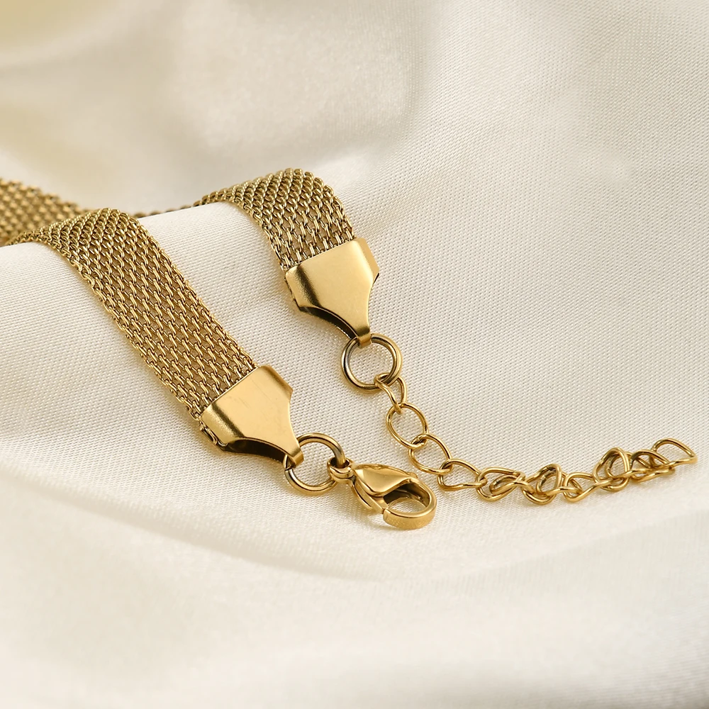 Fashion New 2022 Weaved Wide Gold Color Snake Chain Chokers For Women Stainless Steel Flat Blade Link Female Necklace Collares