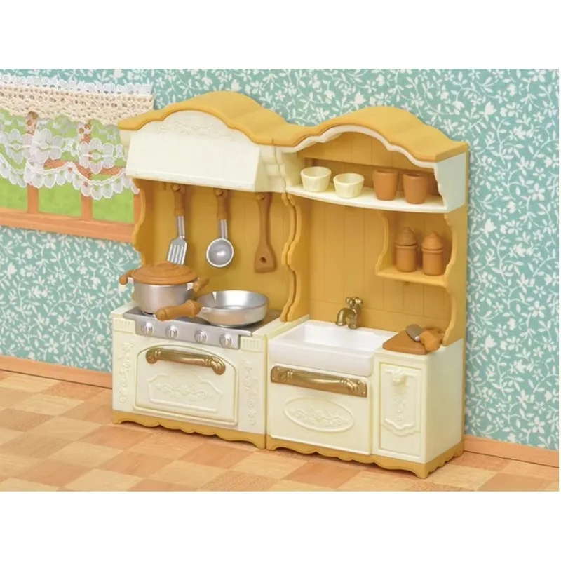 Sylvanian Families accesorios originales cocina estufa fregadero conjunto casa de bebé adornos de simulación niños y niñas juguetes para jugar a las casitas