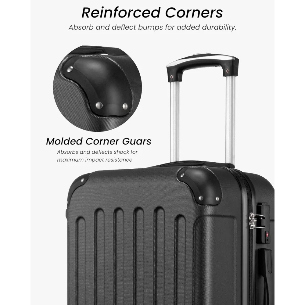 Схваленый авиакомпанией чемодан ручной клади 22x14x9 с твердой поверхностью и колесами, замком TSA, большая сумка, черный дорожный чемодан