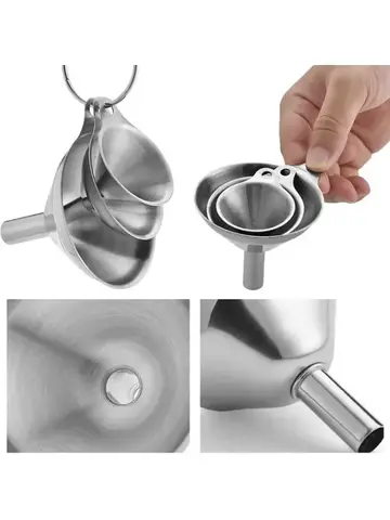 Ensemble d'entonnoirs de cuisine en acier inoxydable, 3/5 pièces, entonnoirs métalliques de qualité alimentaire pour remplir des bouteilles, petits entonnoirs pour huiles essentielles et épices