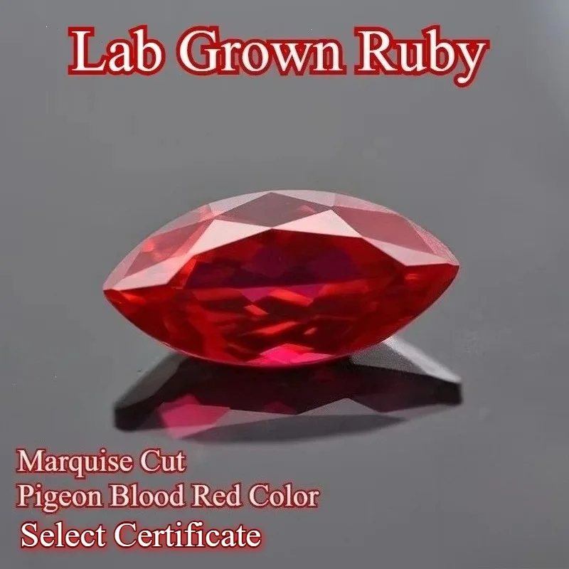 Lab Grown Ruby Marquise Cut Pigeon Blood Red Color High-quality Charms Jewelry Making Main Materials Selectable  Certificate