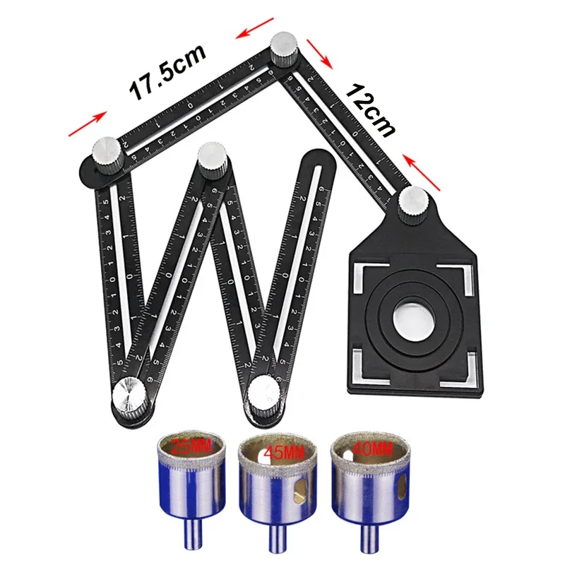 

Six-Fold Ruler Tile Opening Locator with Positioning Punching Universal Hole Punch Aluminum Alloy Ceramic Tile Hole Positioner