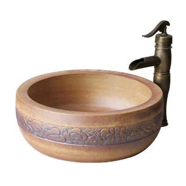 j* Hot Sales Ceramic Art Basin Round Vessel Bathroom Sink Traditional Design Hand Painted 9L Capacity 5 Year Warranty