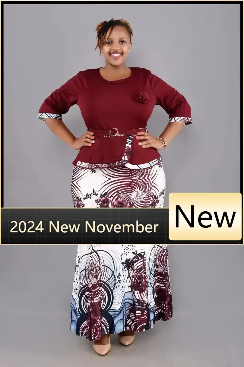 맞춤형 2XL-6XL 크리스마스 두 조각 세트 탑과 롱 스커트 여성을위한 아프리카 의류 플러스 사이즈 의류 Dashiki Robe Femme P