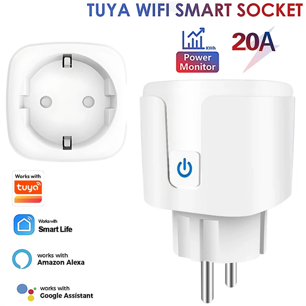 Smarte Steckdose EU 16A/20A AC100-240V WLAN Smart Plug, Alexa Google Home Sprachsteuerung, für Tuya Smart Life App