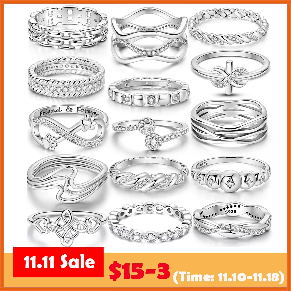 2024 925 Sterling Silver Plain Silver Ring Finger Infinite Symbol Rings Beaded For Women Original Luxury Fine Jewelry Gift Party