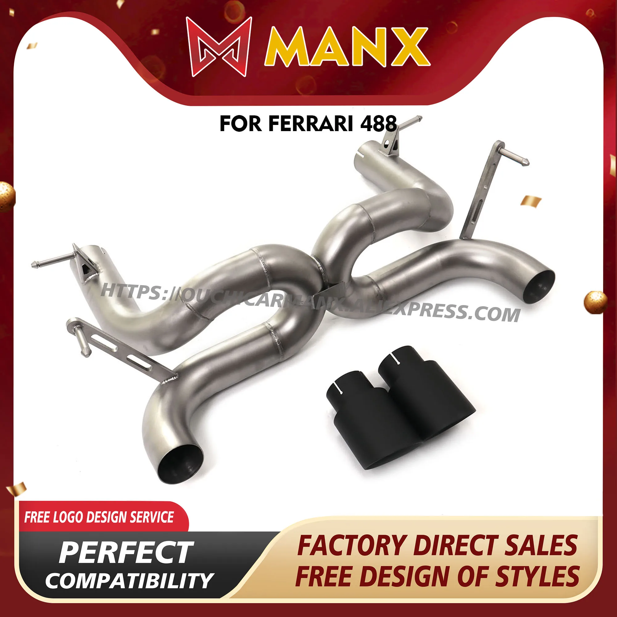 

MANX for Ferrari 488 Exhaust system SS304 Catback without valves Increase pipe diameter High precision Tips