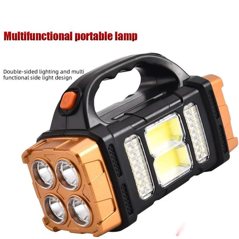 COB Multi-Functional Outdoor Emergency Portable Searchlight, Solar 2 Color, USB Rechargeable, Lighting Torch for Camping