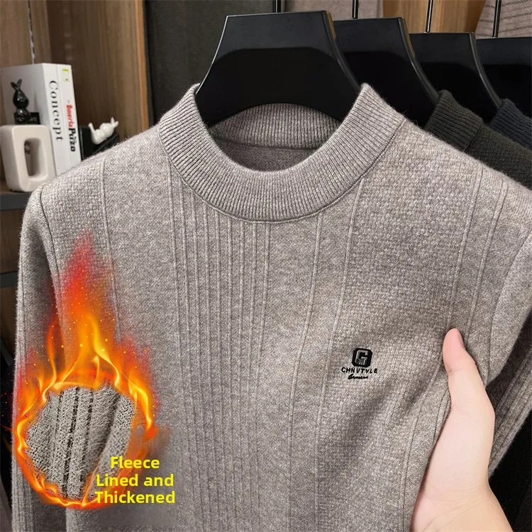 

Thiened Fce f-High Collar Men's Knitted Sweater Winter New Sle Casual Warm Middle-Aged Dad Clothes Knit Base irt