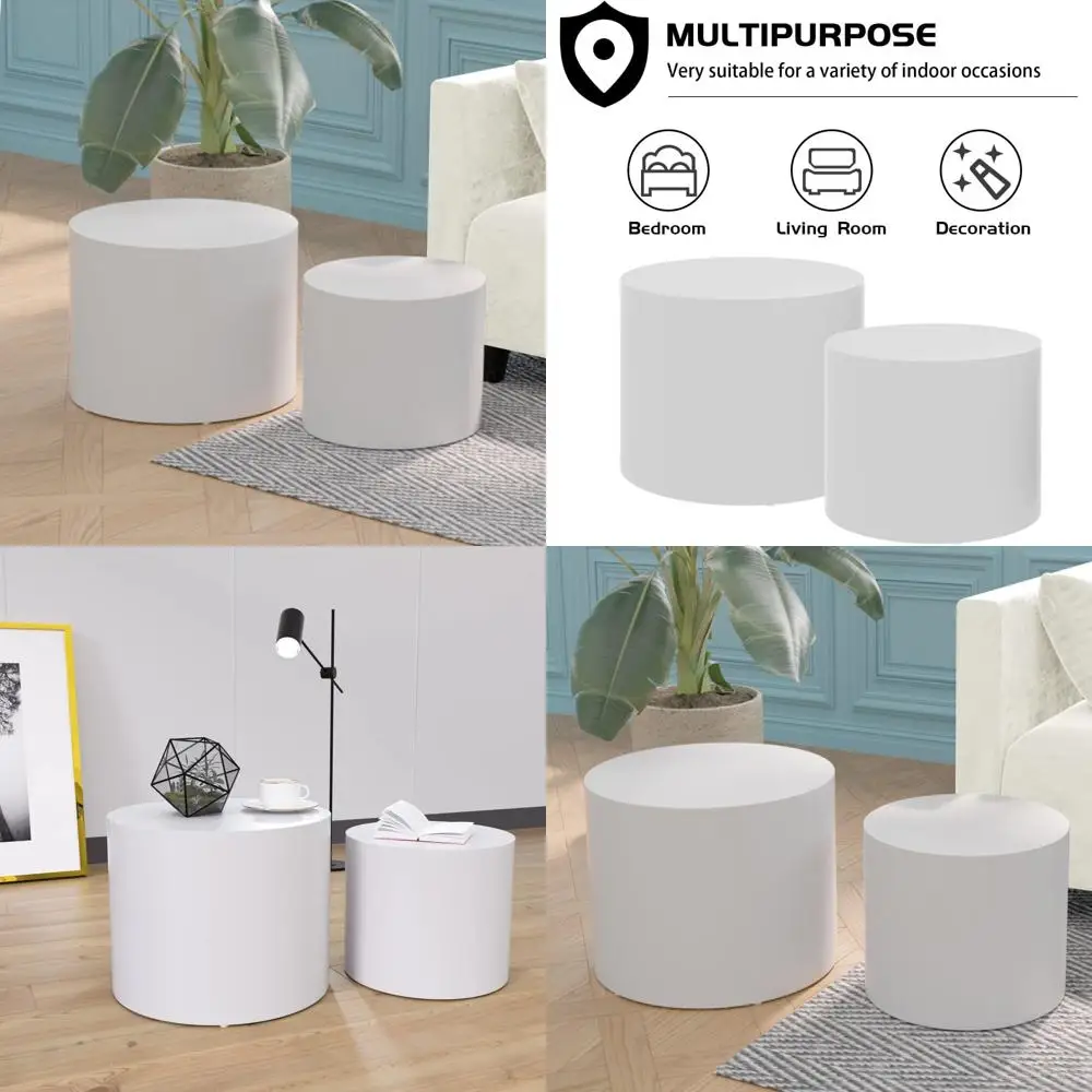 طاولات القهوة المتداخلة البيضاء الحديثة للمساحات الصغيرة: مجموعة من طاولتين جانبية خشبية لغرفة المعيشة والشقة