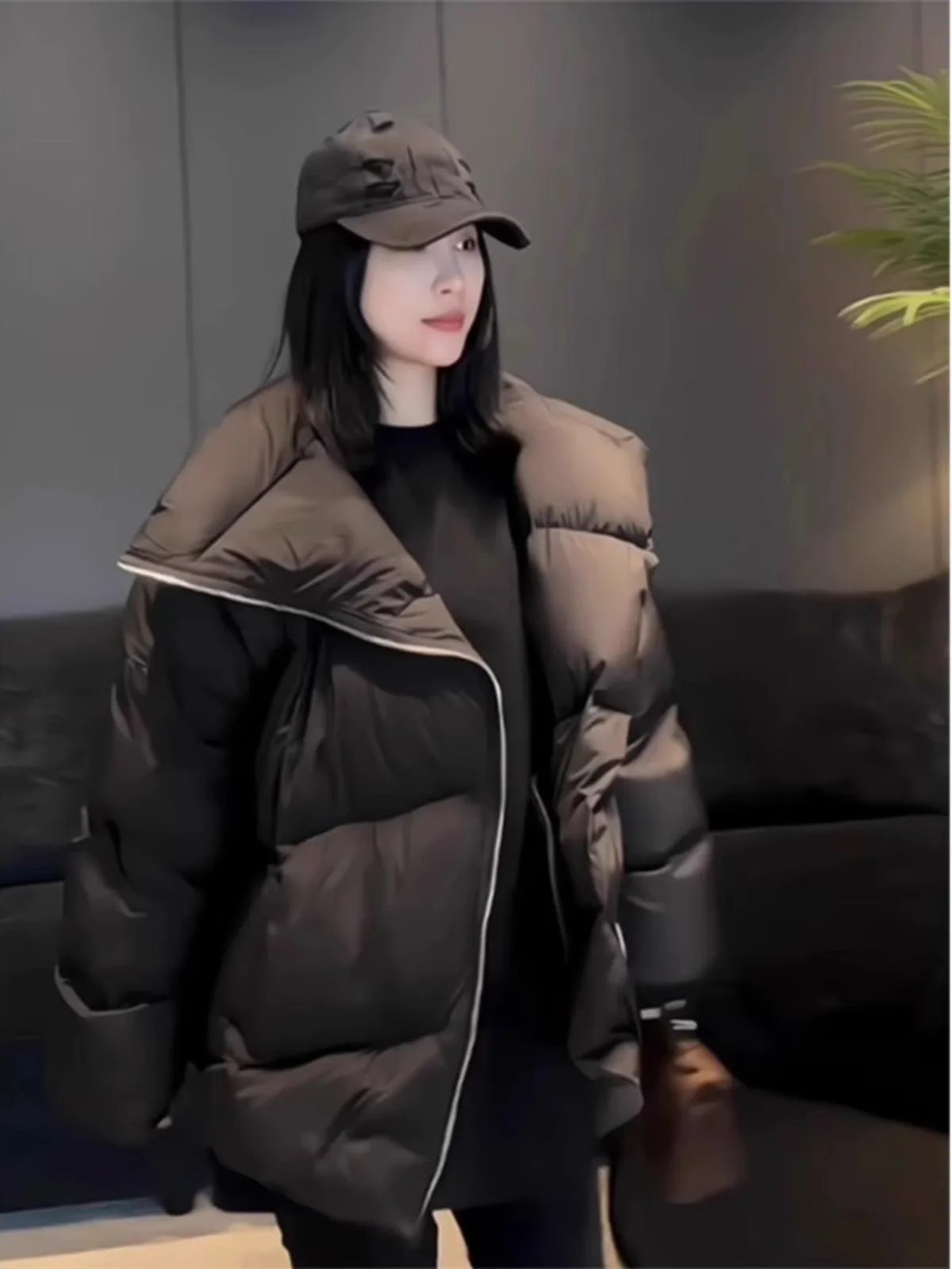 Faionable marrom pão para baixo Jaet feminino inverno novo sle gola grande rua sle commute ele casaco de fibra de poliéster