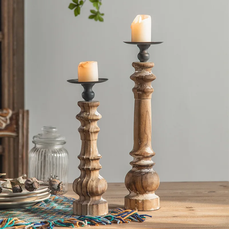 

Vintage Solid Wood Aromatherapy Candles Candlestick Table Ornaments Romantic Candlelight Dinner Decorations Candle Stick Holder