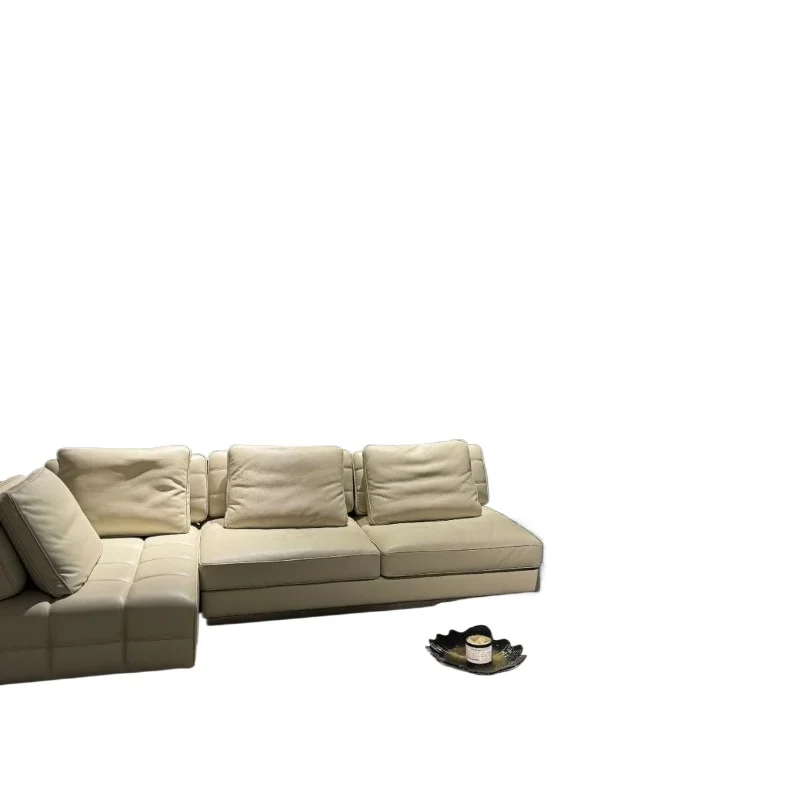 Minimal light luxury full leather sofa large flat living room combination simple furniture soft sofa