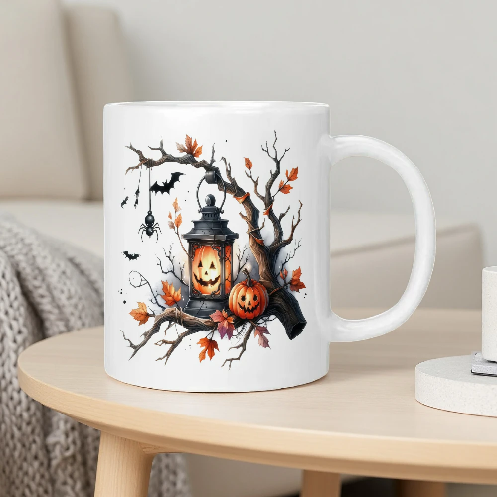 1pc 'Halloween Theme Ceramic Mug' Mug, Coffee Cup, Tea Cup 11Oz And 15Oz 'Lantern on a Dead Tree' Pattern, The Best Holiday Gift for Relatives And Friends, Heat-Resistant, Machine Washable, Halloween Decoration Gift