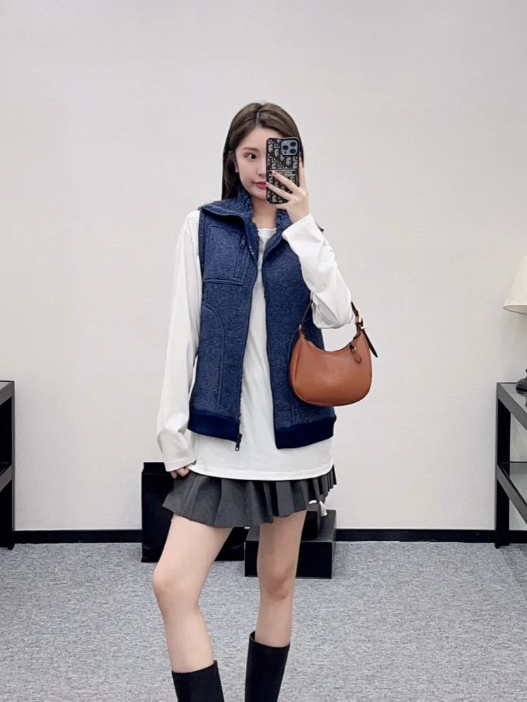 Gilet décontracté avec lettres brodées, Royal haut de gamme, début d'automne, nouveau col montant avec fermeture éclair, vêtements d'extérieur polyvalents pour femmes