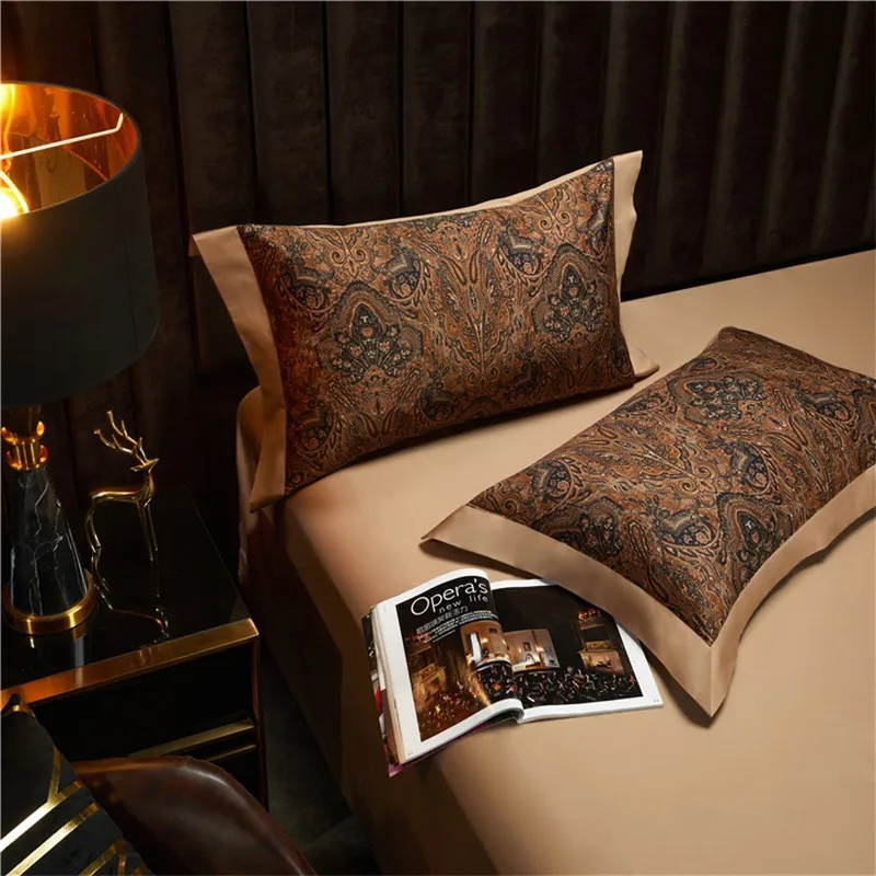Vintage Bruin Chocolade Boho Dekbedovertrek Set Koningin Koning 4Pcs Luxe 1000TC Egyptisch Katoen Zacht Beddengoed Laken Kussenslopen