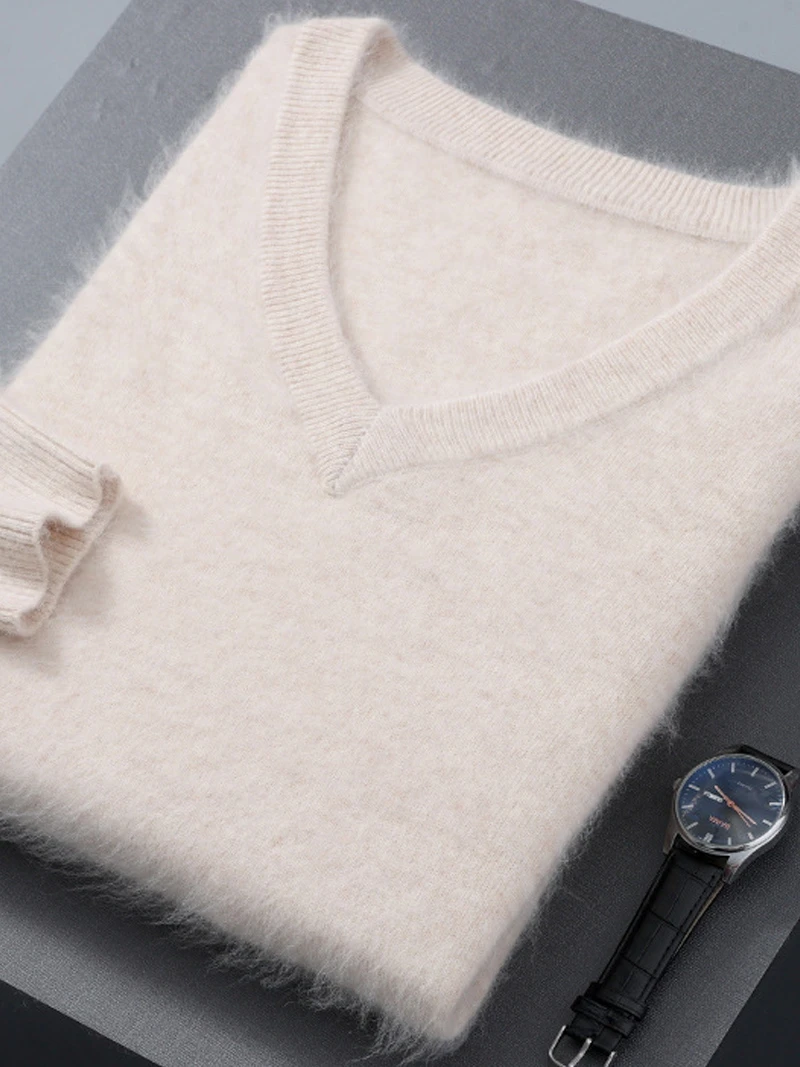

Cashmere sweater 100% cashmere men's autumn and winter V-neck solid color warm middle-aged long-sleeved Joker sweater