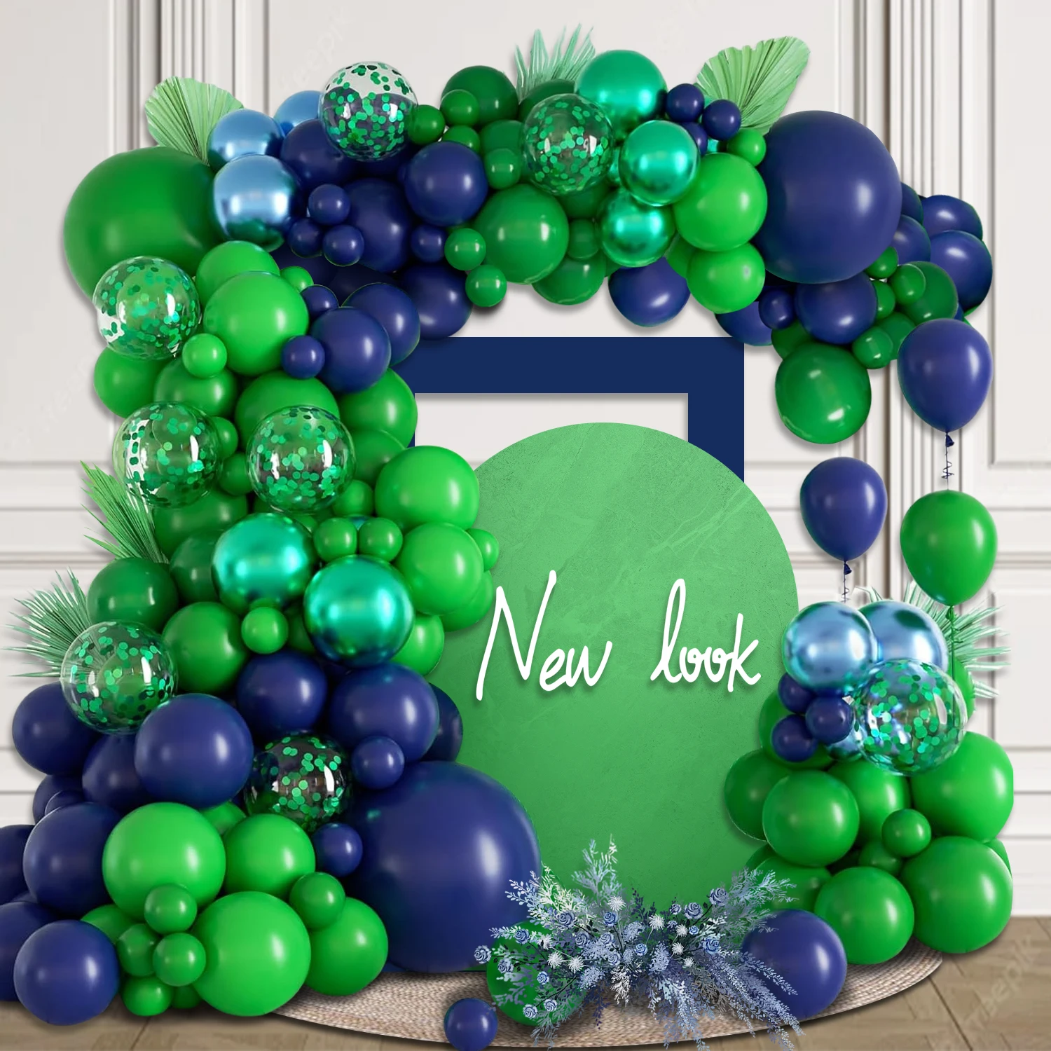 Juego de arco de globos azul y verde de 123 piezas, guirnalda de globos azul marino y verde oscuro, globos metálicos azules y verdes con globos de lentejuelas verdes, adecuado para despedida de soltera, fiesta de cumpleaños, decoración de boda