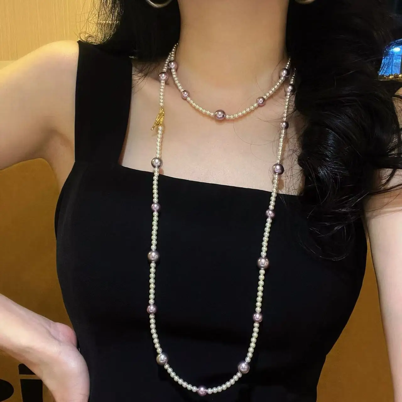 Autumn and Winter Purple Planet Mixed Color Pearl Necklace for Women Multiple Wearing Styles Plus Long Clothing Chain for Women