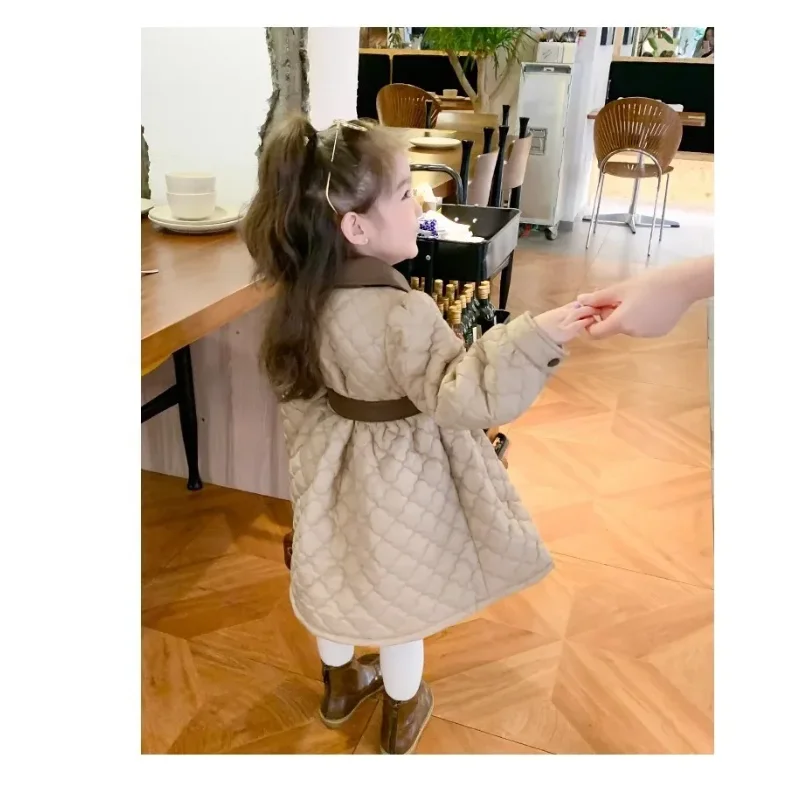 Children\'s Coats Girls\' Cotton-padded PU Leather Clip Cotton Padded Coat Medium Long Coat Winter Coat Clothes for Girls