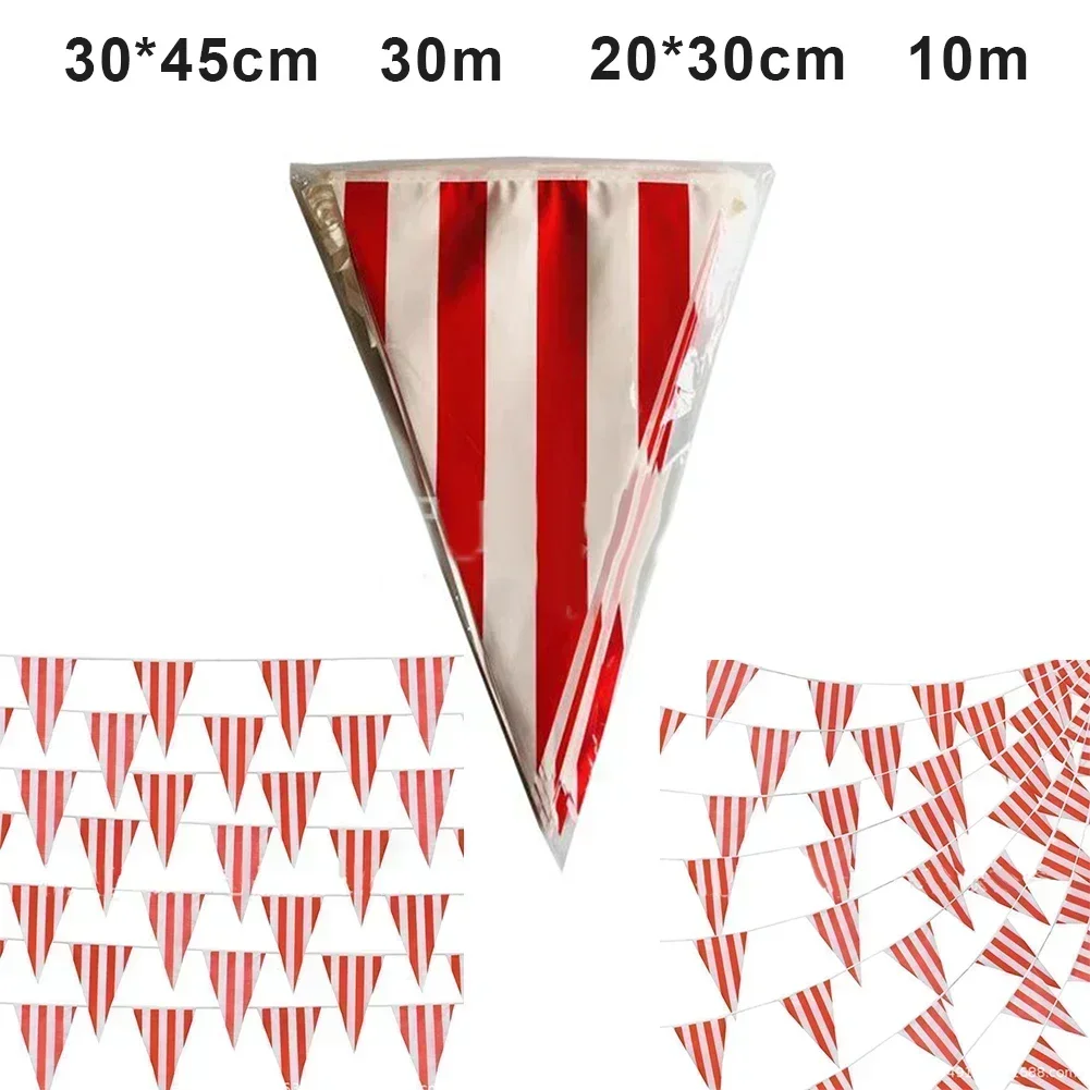 30/10M Red And White Striped Pennant Ban Triangles Flags Marriage Garlands Wedding Banners Graduation Baby Shower Birthday Party