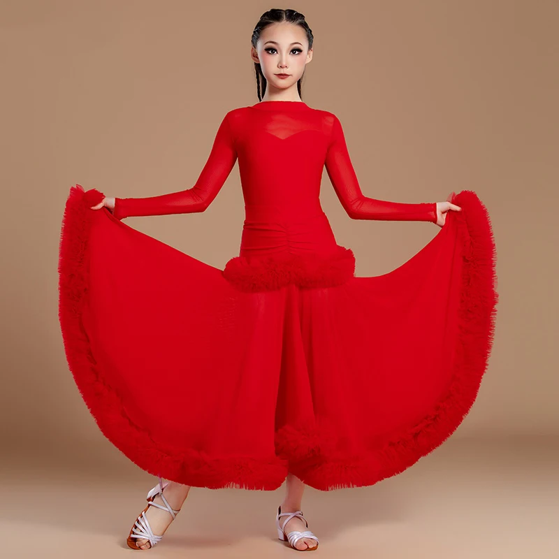 

Red Ballroom Dance Dress Latin Dance Competition Clothing Girls Women Waltz Dance Performance Costume Prom Stage Dress BL15703