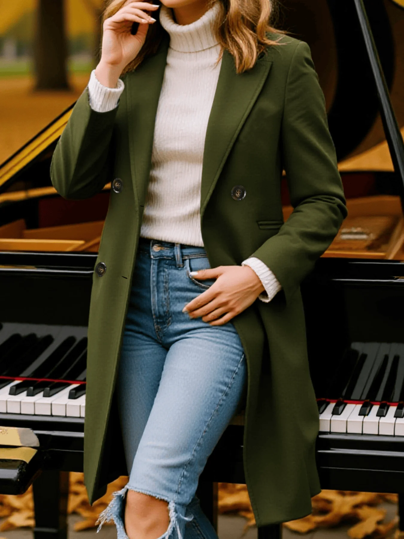 

Women's Windbreaker Autumn Winter Thickened Trench Coat Multi-Button Elegant Wool Coat for Warm Fashion Wear Windbreaker