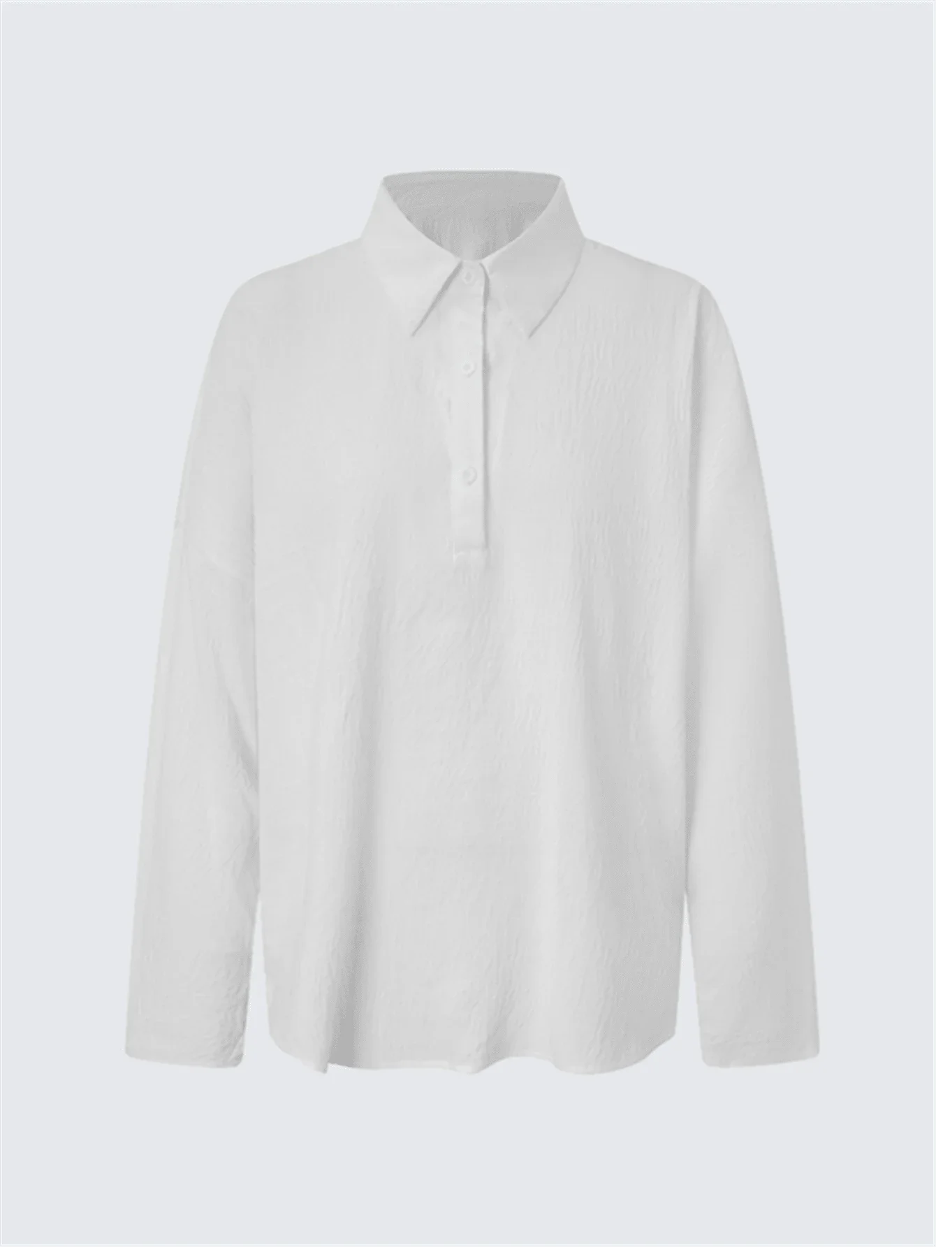 

Women Solid Color Casual Long Sleeve Button Up Shirt Loose Fit White Spring