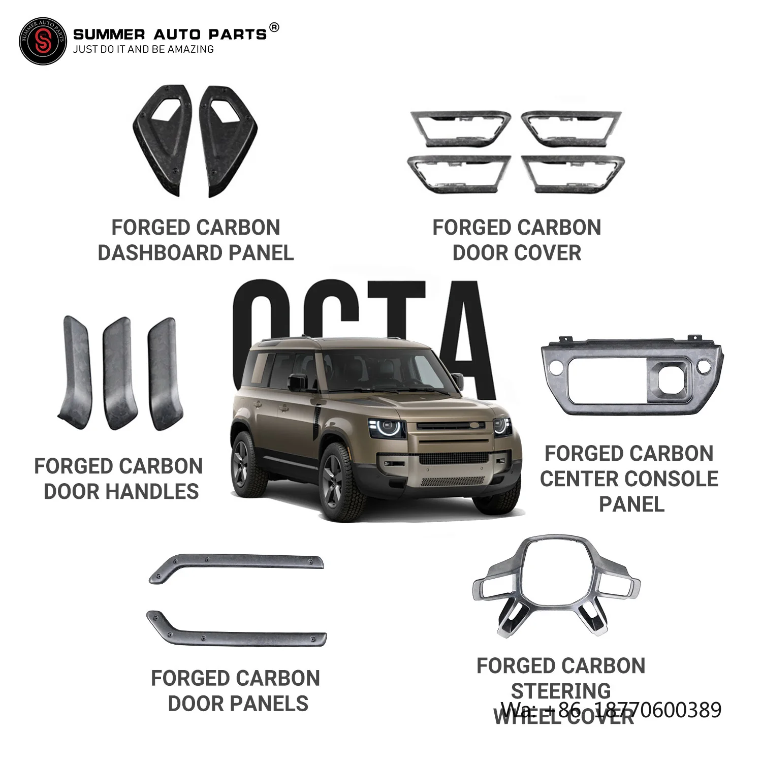 Forged Carbon Fiber Interior Trim Kit for New Defender L663 Octa Style Center Console Steering Wheel Door Handle Dashboard Cover